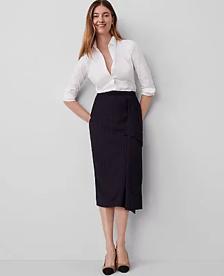 Ann Taylor Petite Pinstripe Cascade Midi Skirt sold by Ann Taylor