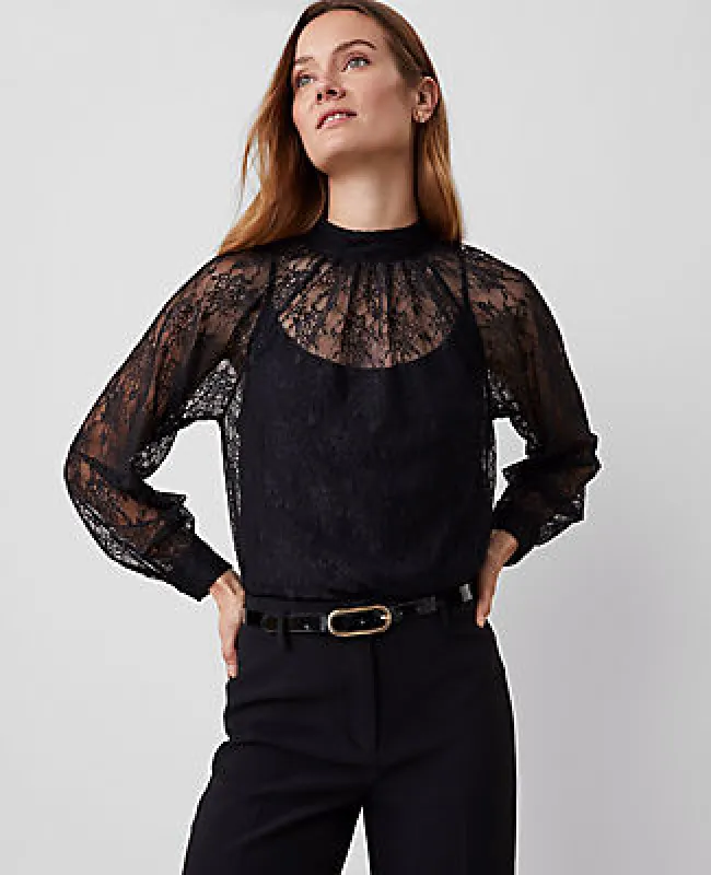 Ann Taylor Petite Lace Mock Neck Blouse sold by Ann Taylor