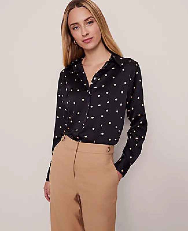 Ann Taylor Dotted Satin Button Down Shirt sold by Ann Taylor