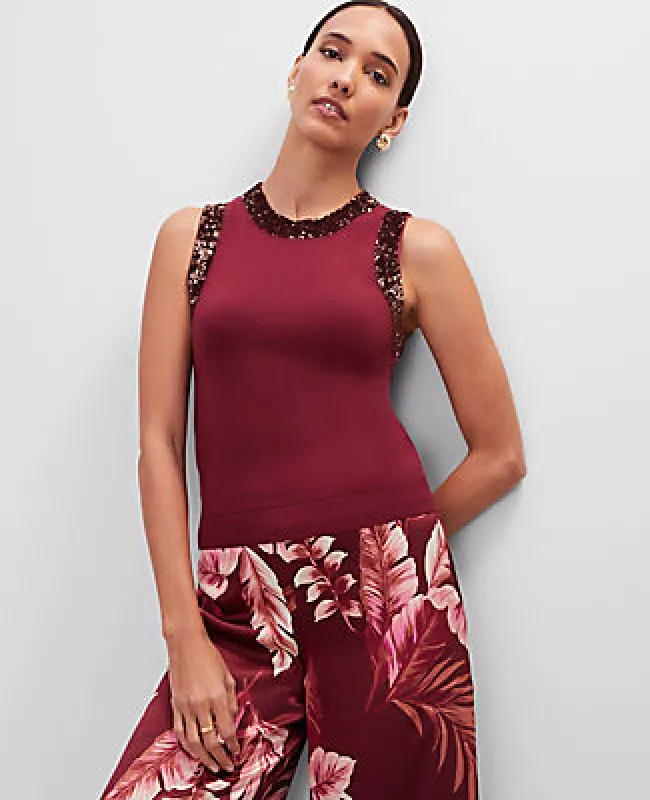 Ann Taylor Studio Collection Sequin Trimmed Sweater Shell Top sold by Ann Taylor