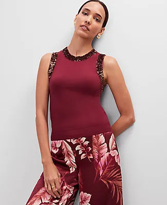 Ann Taylor Studio Collection Sequin Trimmed Sweater Shell Top sold by Ann Taylor