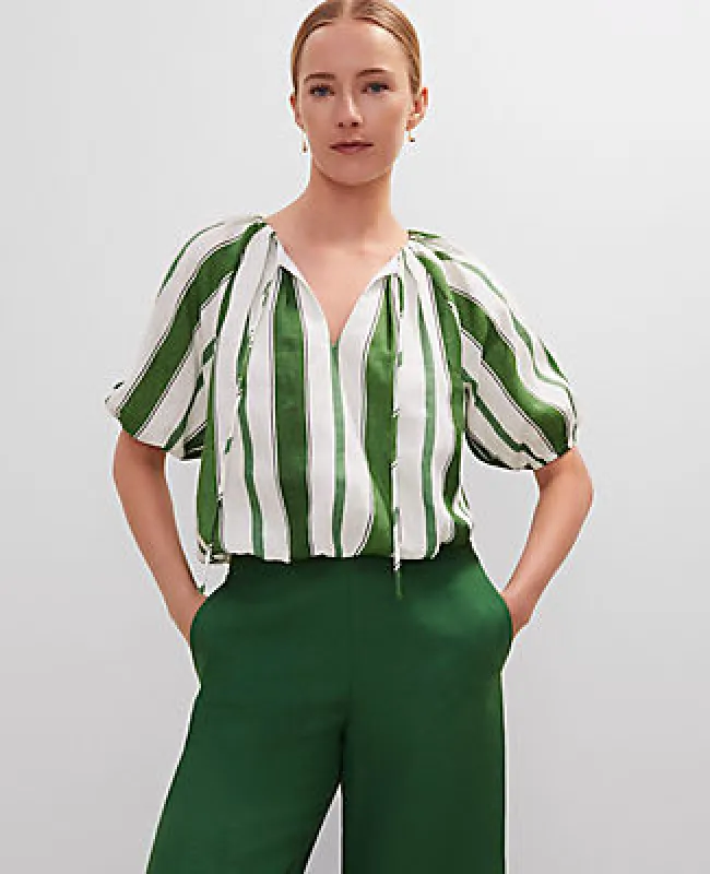 Ann Taylor Linen Blend Bubble Hem Blouse sold by Ann Taylor