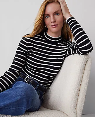 Ann Taylor Essential Stripe Mock-Neck Sweater sold by Ann Taylor product image thumbnail 3