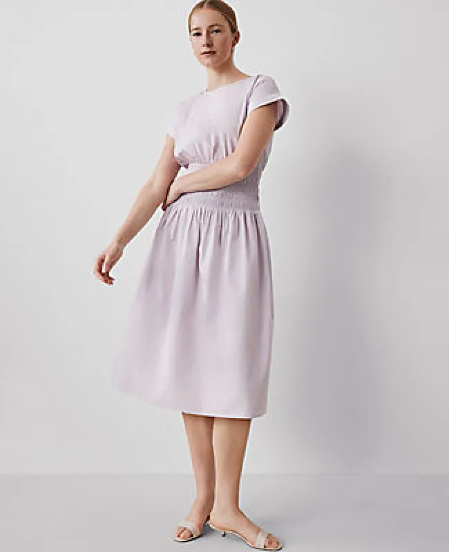 Ann Taylor Smocked-Waist Midi Flare Dress sold by Ann Taylor