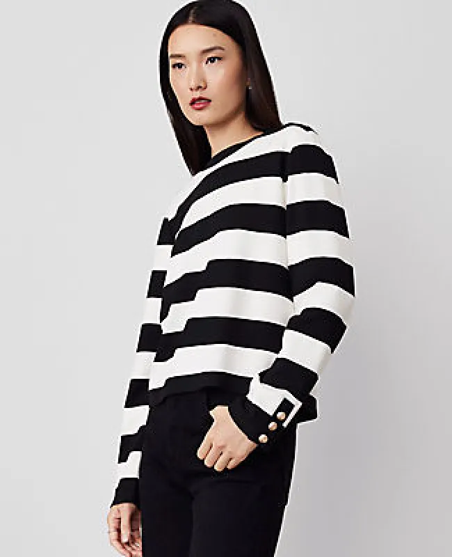 Ann Taylor Petite Stripe Button-Cuff Top sold by Ann Taylor