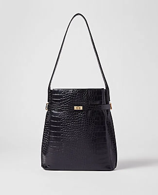 Ann Taylor Croco Belted Bucket Bag sold by Ann Taylor
