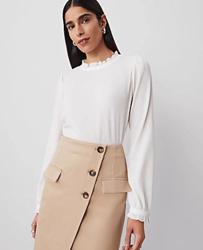 Ann Taylor Petite Ruffle Blouson Sleeve Popover Top sold by Ann Taylor