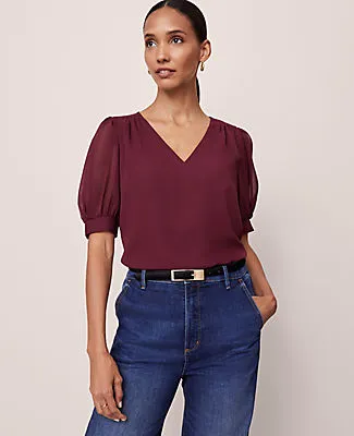 Ann Taylor Puff Sleeve V-Neck Popover Top sold by Ann Taylor