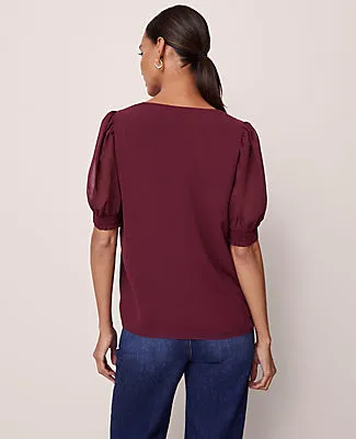 Ann Taylor Puff Sleeve V-Neck Popover Top sold by Ann Taylor product image thumbnail 2