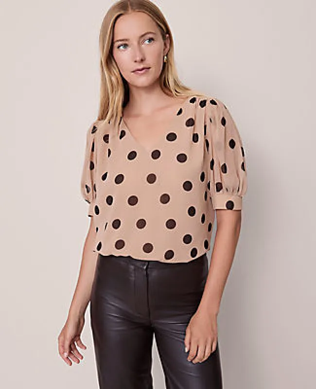 Ann Taylor Dotted V-Neck Popover Top sold by Ann Taylor