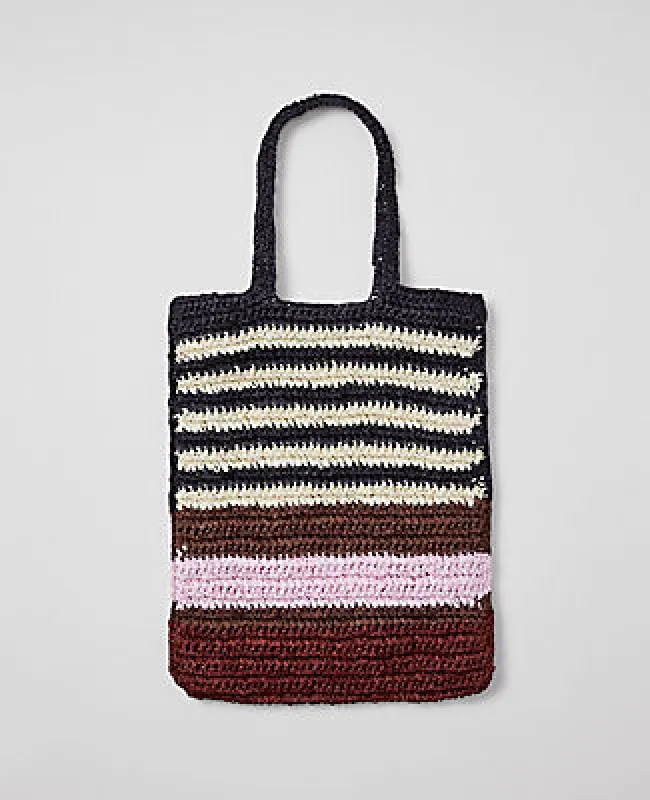 Ann Taylor Weekend Collection Striped Raffia Tote Bag sold by Ann Taylor