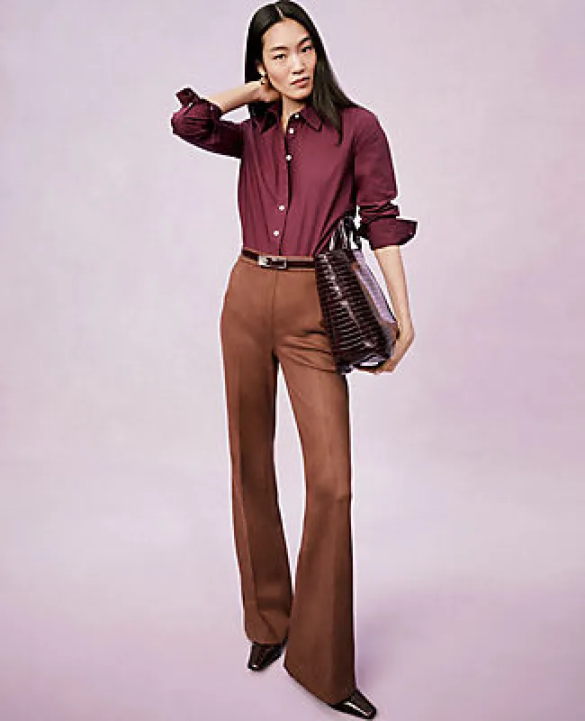 Ann Taylor The Side-Zip Flare Pant in Faux Suede sold by Ann Taylor
