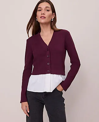 Ann Taylor Petite Weekend Collection Mixed Media Peplum Cardigan sold by Ann Taylor