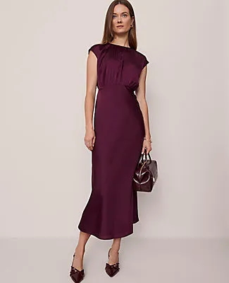 Ann Taylor Petite Gathered Satin Midi Dress sold by Ann Taylor