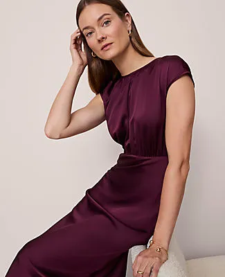 Ann Taylor Petite Gathered Satin Midi Dress sold by Ann Taylor product image thumbnail 3