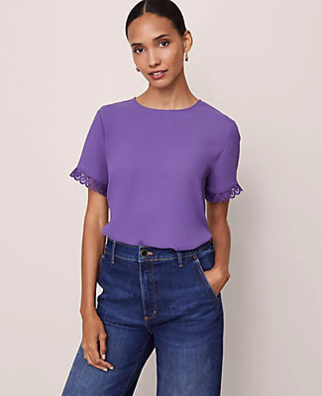 Ann Taylor Lace Trim Mixed Media Top sold by Ann Taylor