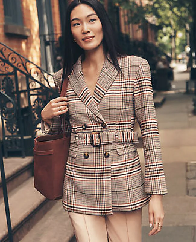 Ann Taylor The Petite Fitted Belted Blazer in Plaid sold by Ann Taylor