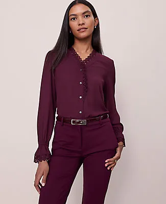Ann Taylor Petite Lace Ruffle Trim Blouse sold by Ann Taylor