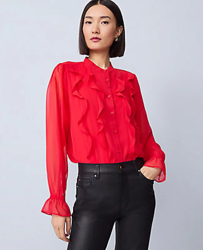 Ann Taylor Ruffle Button Down Shirt sold by Ann Taylor