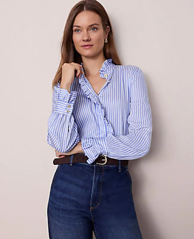 Ann Taylor Petite Striped Ruffle Collar Blouse sold by Ann Taylor