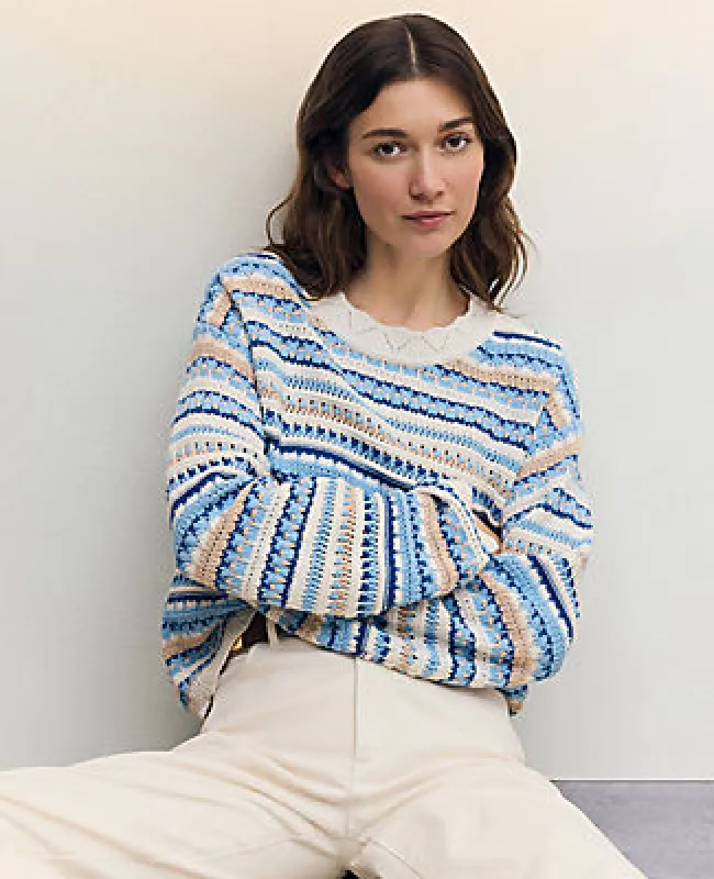 Ann Taylor Weekend Collection Striped Mixed Stitch Sweater sold by Ann Taylor