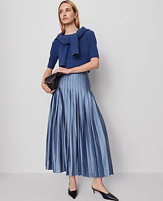 Ann Taylor Petite Satin Pleated Midi Skirt sold by Ann Taylor product image thumbnail 2