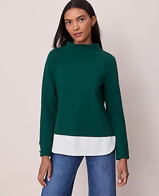 Ann Taylor Mixed Media Mock Neck Top sold by Ann Taylor