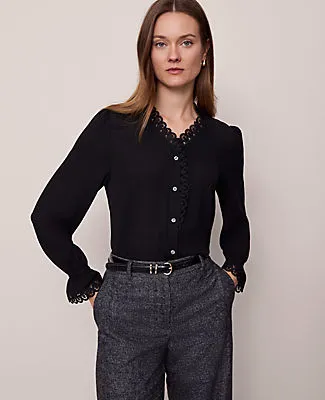 Ann Taylor Petite Lace Ruffle Trim Blouse sold by Ann Taylor