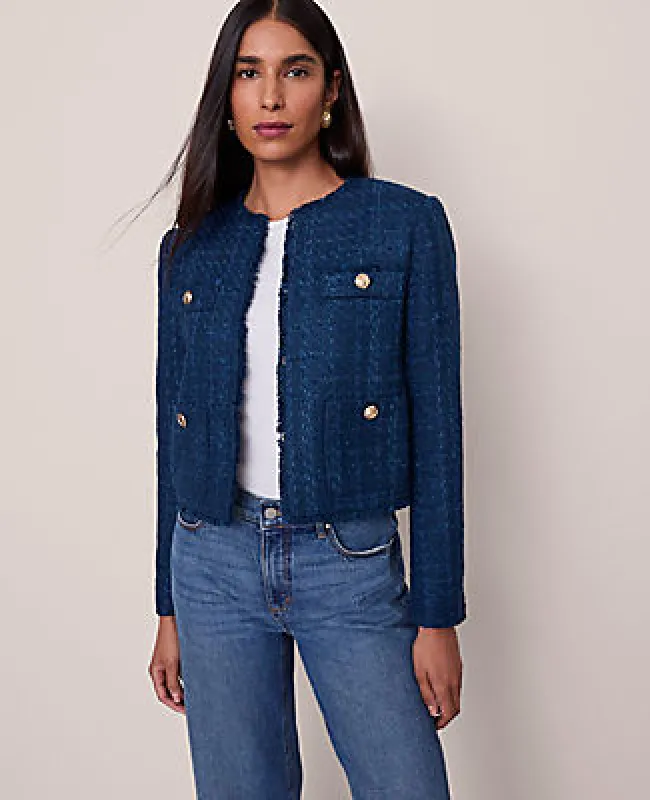 Ann Taylor The Petite Cropped Crew Neck Jacket in Tweed sold by Ann Taylor