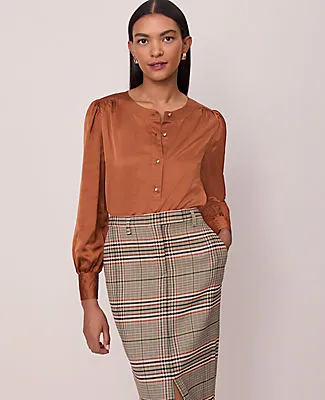 Ann Taylor Satin Button Popover Top sold by Ann Taylor
