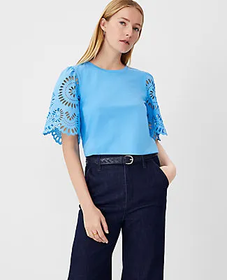 Ann Taylor Petite Eyelet Sleeve Pima Cotton Tee sold by Ann Taylor