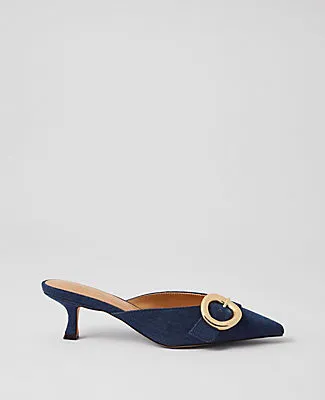 Ann Taylor Buckle Nip Toe Denim Kitten Heels sold by Ann Taylor