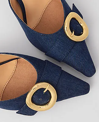Ann Taylor Buckle Nip Toe Denim Kitten Heels sold by Ann Taylor product image thumbnail 2
