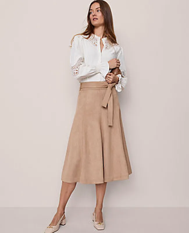 Ann Taylor Belted Faux Suede Skirt sold by Ann Taylor
