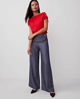 Ann Taylor The Petite Wide-Leg Sailor Pant in Pinstripe sold by Ann Taylor product image thumbnail 2