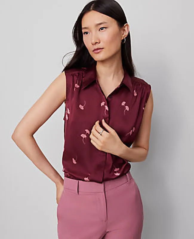 Ann Taylor Floral Shirred Yoke Sleeveless Shirt sold by Ann Taylor