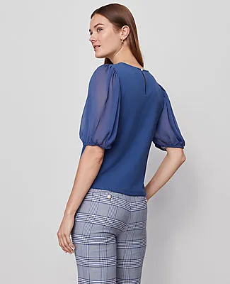 Ann Taylor Mixed Media Pleated Sleeve Top sold by Ann Taylor product image thumbnail 2