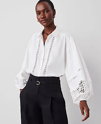 Ann Taylor Petite Embroidered Linen Blend Puff Sleeve Blouse sold by Ann Taylor