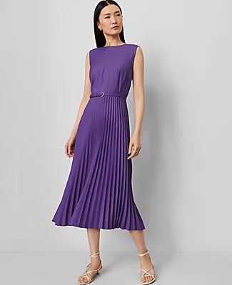 Ann Taylor Belted Pleated Midi Dress sold by Ann Taylor