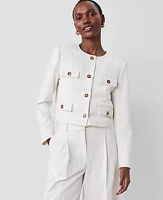 Ann Taylor Pinstripe Crew Neck Jacket sold by Ann Taylor product image thumbnail 2