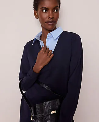 Ann Taylor Petite Collared Ponte Shift Dress sold by Ann Taylor product image thumbnail 3