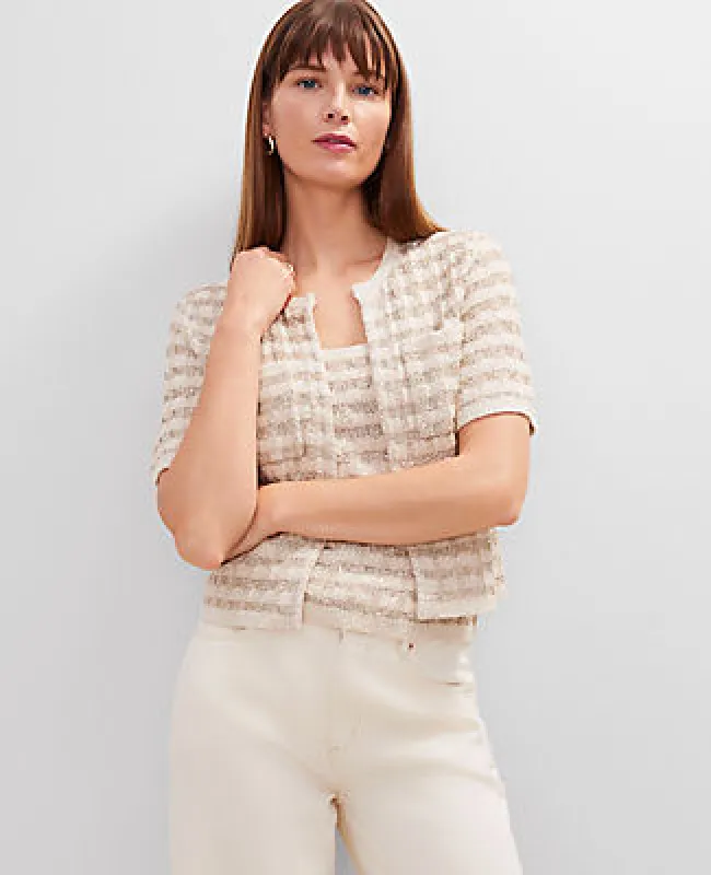 Ann Taylor Petite Metallic Tweed Sweater Jacket made by Ann Taylor