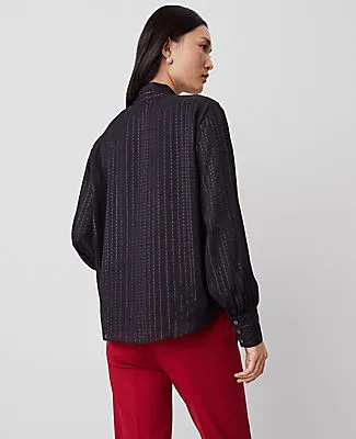 Ann Taylor Metallic Stripe V-Neck Bow Blouse sold by Ann Taylor product image thumbnail 2