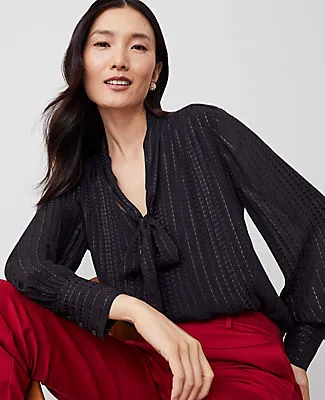 Ann Taylor Metallic Stripe V-Neck Bow Blouse sold by Ann Taylor product image thumbnail 3