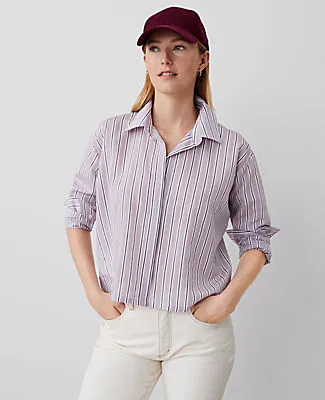 Ann Taylor Weekend Collection Striped Cotton Blend Shirt sold by Ann Taylor