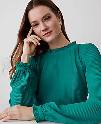 Ann Taylor Petite Ruffle Blouson Sleeve Popover Top sold by Ann Taylor product image thumbnail 3