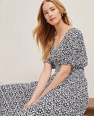 Ann Taylor Petite Floral Smocked Puff Sleeve Dress sold by Ann Taylor product image thumbnail 3