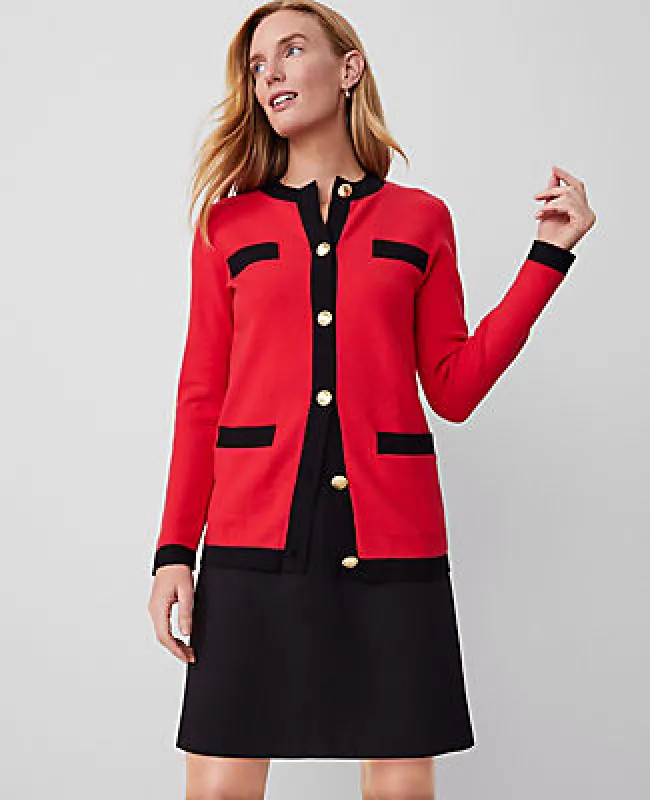 Ann Taylor Contrast Trim Boyfriend Cardigan sold by Ann Taylor