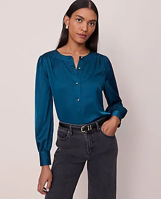 Ann Taylor Satin Button Popover Top sold by Ann Taylor