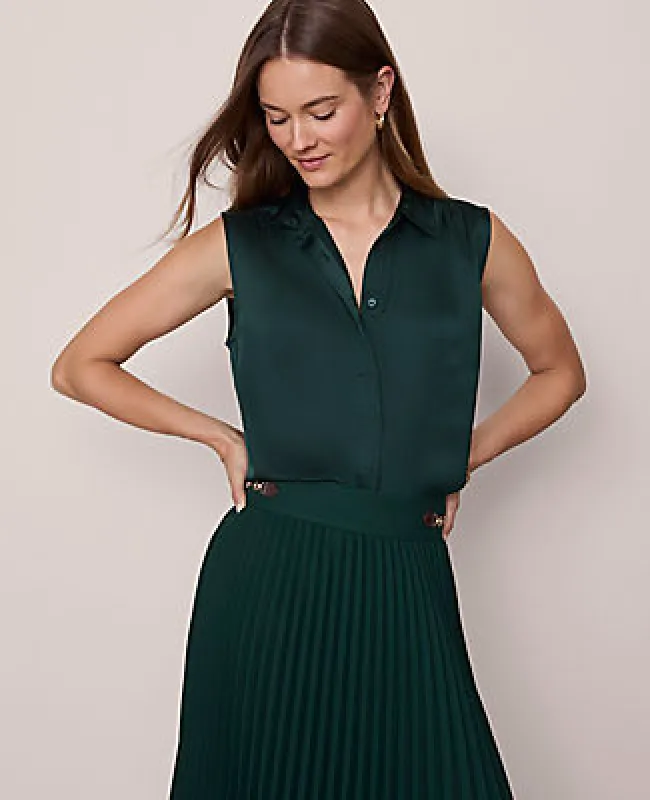 Ann Taylor Shirred Yoke Sleeveless Shirt sold by Ann Taylor